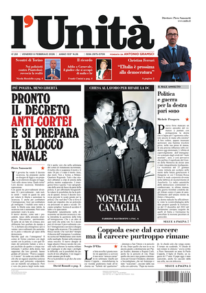 Prima pagina L'Unità di oggi - Quotidiano nazionale