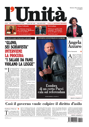 Prima pagina L'Unità di oggi - Quotidiano nazionale