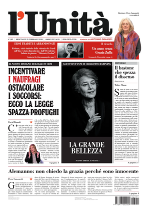 Prima pagina L'Unità di oggi - Quotidiano nazionale