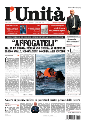 Prima pagina L'Unità di oggi - Quotidiano nazionale