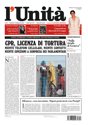 Prima pagina L'Unità di oggi - Quotidiano nazionale