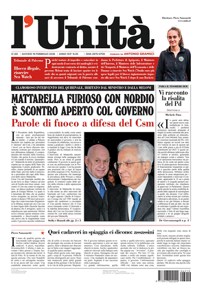 Prima pagina L'Unità di oggi - Quotidiano nazionale