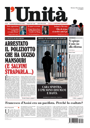 Prima pagina L'Unità di oggi - Quotidiano nazionale