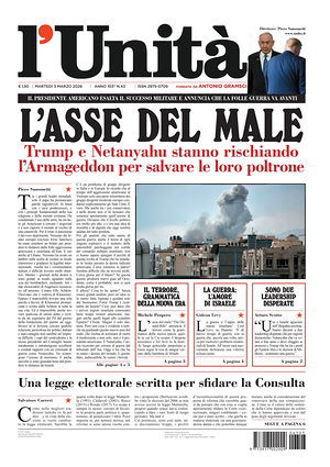 Prima pagina L'Unità di oggi - Quotidiano nazionale