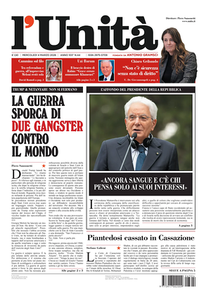 Prima pagina L'Unità di oggi - Quotidiano nazionale