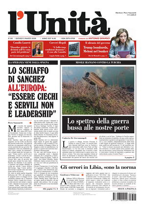 Prima pagina L'Unità di oggi - Quotidiano nazionale