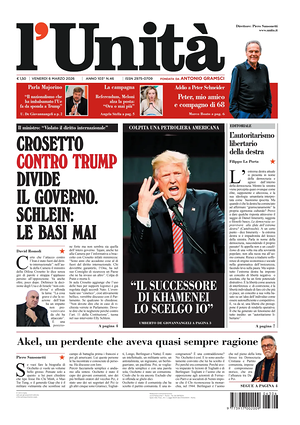 Prima pagina L'Unità di oggi - Quotidiano nazionale