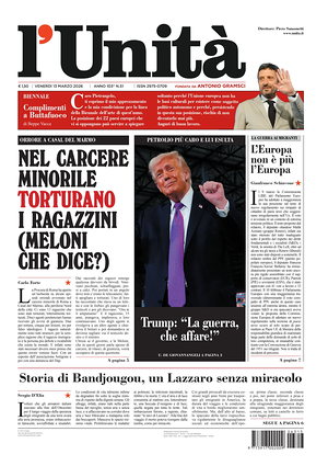 Prima pagina L'Unità di oggi - Quotidiano nazionale