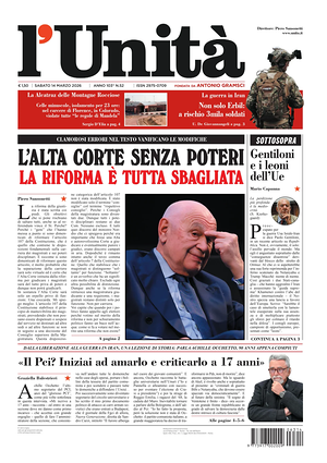 Prima pagina L'Unità di oggi - Quotidiano nazionale