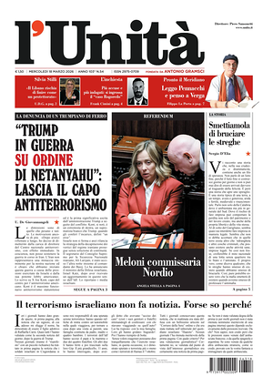 Prima pagina L'Unità di oggi - Quotidiano nazionale