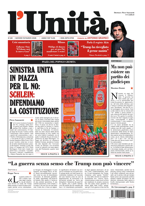 Prima pagina L'Unità di oggi - Quotidiano nazionale