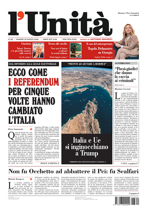 Prima pagina L'Unità di oggi - Quotidiano nazionale
