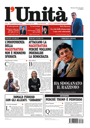Prima pagina L'Unità di oggi - Quotidiano nazionale