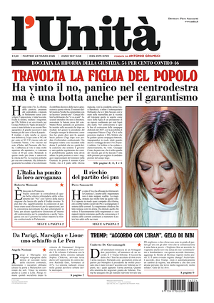 Prima pagina L'Unità di oggi - Quotidiano nazionale