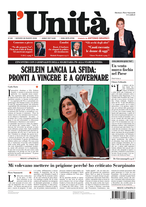 Prima pagina L'Unità di oggi - Quotidiano nazionale