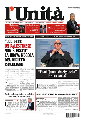 Prima pagina L'Unità di oggi - Quotidiano nazionale