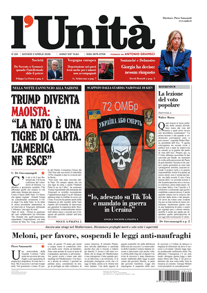 Prima pagina L'Unità di oggi - Quotidiano nazionale