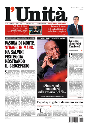 Prima pagina L'Unità di oggi - Quotidiano nazionale
