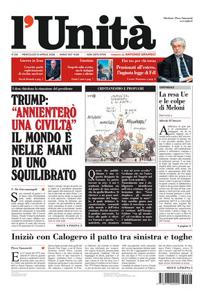 Prima pagina L'Unità di oggi - Quotidiano nazionale