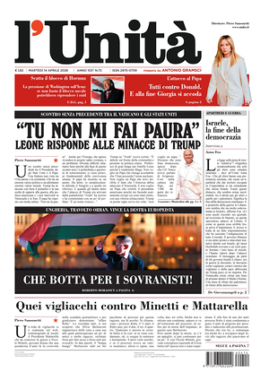 Prima pagina L'Unità di oggi - Quotidiano nazionale