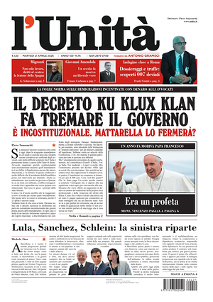 Prima pagina L'Unità di oggi - Quotidiano nazionale
