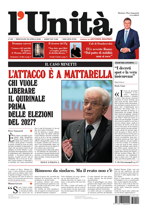 Prima pagina L'Unità di oggi - Quotidiano nazionale