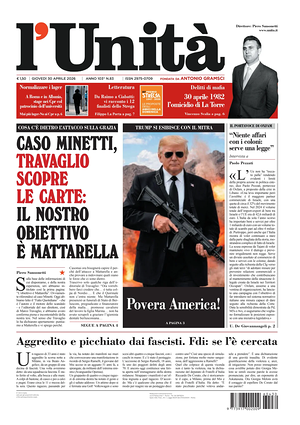 Prima pagina L'Unità di oggi - Quotidiano nazionale