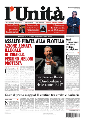 Prima pagina L'Unità di oggi - Quotidiano nazionale