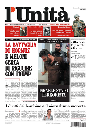 Prima pagina L'Unità di oggi - Quotidiano nazionale