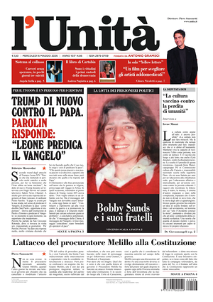 Prima pagina L'Unità di oggi - Quotidiano nazionale