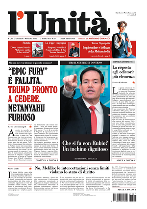 Prima pagina L'Unità di oggi - Quotidiano nazionale
