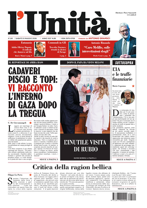 Prima pagina L'Unità di oggi - Quotidiano nazionale