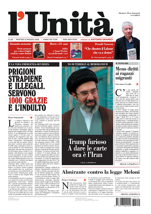 Prima pagina L'Unità di oggi - Quotidiano nazionale