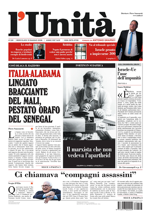 Prima pagina L'Unità di oggi - Quotidiano nazionale