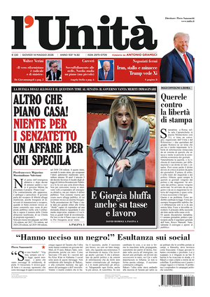 Prima pagina L'Unità di oggi - Quotidiano nazionale