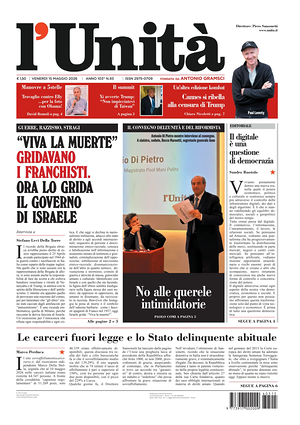Prima pagina L'Unità di oggi - Quotidiano nazionale