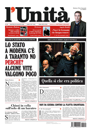 Prima pagina L'Unità di oggi - Quotidiano nazionale