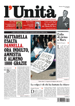 Prima pagina L'Unità di oggi - Quotidiano nazionale