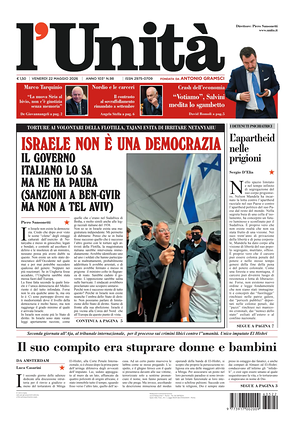 Prima pagina L'Unità di oggi - Quotidiano nazionale