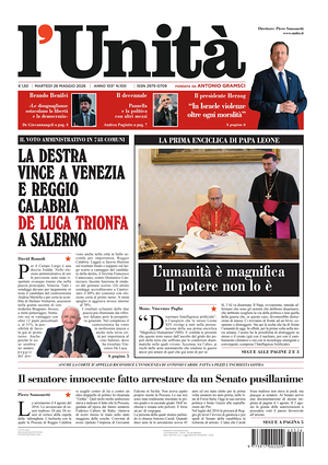 Prima pagina L'Unità di oggi - Quotidiano nazionale