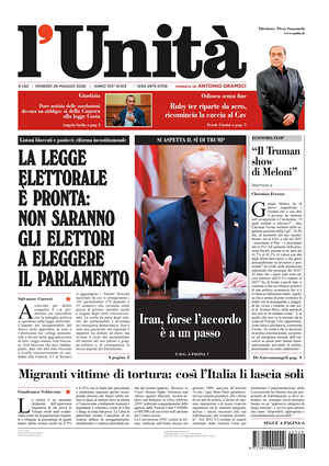 Prima pagina L'Unità di oggi - Quotidiano nazionale