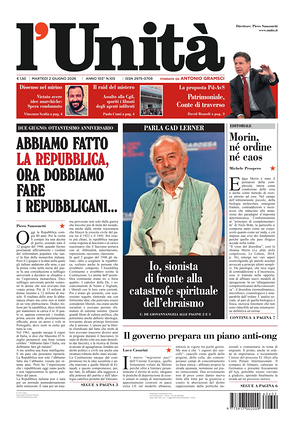 Prima pagina L'Unità di oggi - Quotidiano nazionale