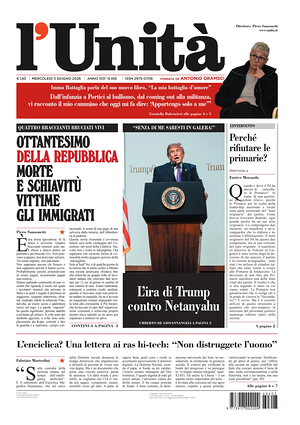 Prima pagina L'Unità di oggi - Quotidiano nazionale
