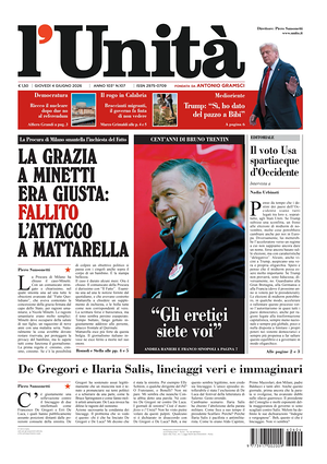 Prima pagina L'Unità di oggi - Quotidiano nazionale