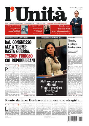 Prima pagina L'Unità di oggi - Quotidiano nazionale