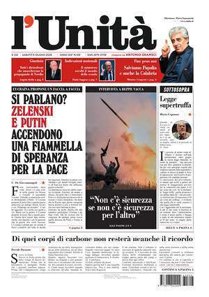 Prima pagina L'Unità di oggi - Quotidiano nazionale