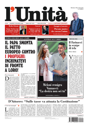 Prima pagina L'Unità di oggi - Quotidiano nazionale