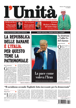 Prima pagina L'Unità di oggi - Quotidiano nazionale