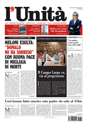 Prima pagina L'Unità di oggi - Quotidiano nazionale