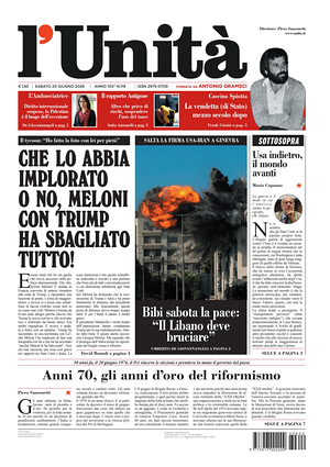 Prima pagina L'Unità di oggi - Quotidiano nazionale